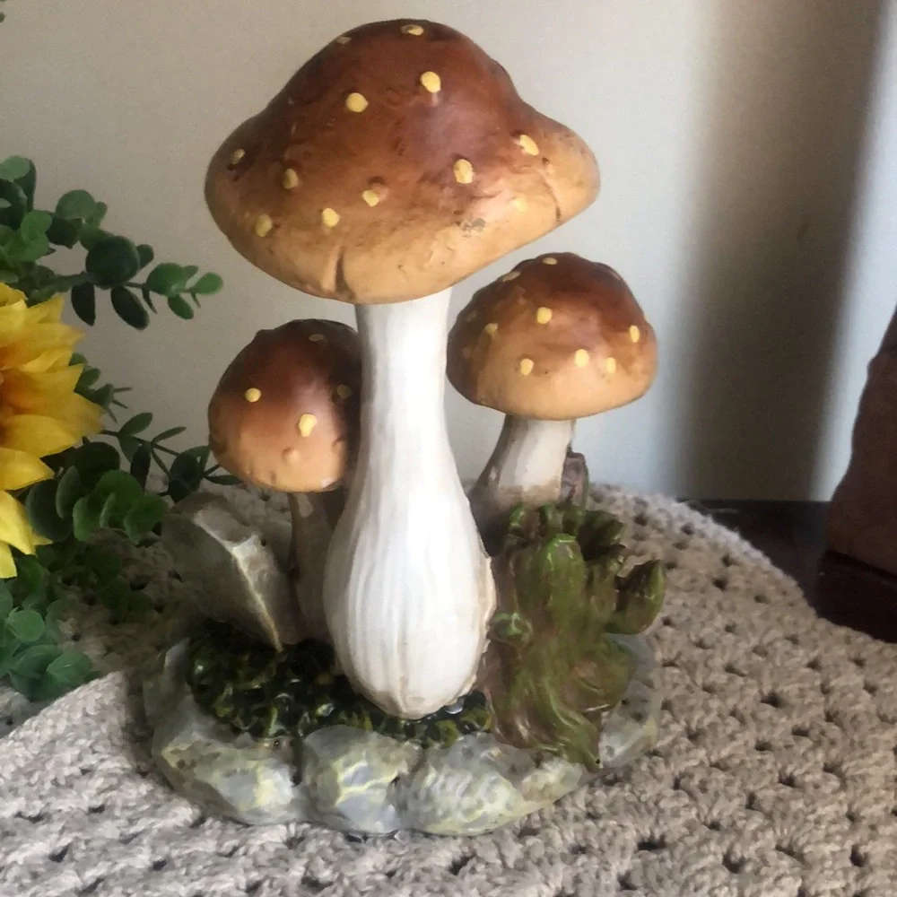 Whimsical Mushroom Figurine with Skulls Halloween Decor